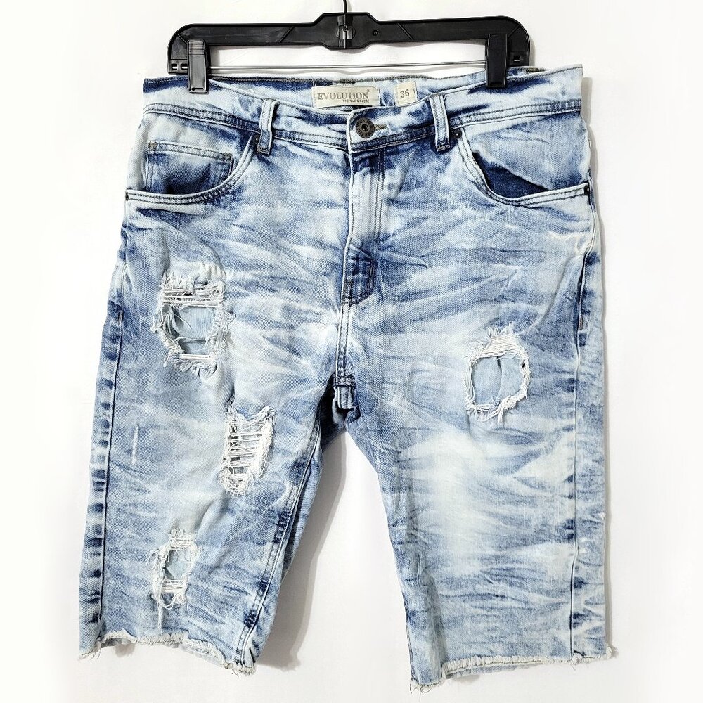 Evolution In Design Mens Denim Cutoff Shorts Size 36 Distressed Acid Wash Urban